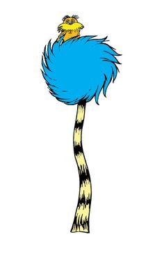 dr seuss the cat in the hat on top of a tall blue feathered tree