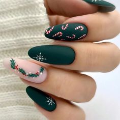 Super Cute And Stylish Ships In 5-10 Business Days Christmas Nail Ideas Green, Christmas Almond Shaped Nails, Almond Shape Christmas Nails, Christmas Nails Matte, Christmas Nail Designs Green, Holiday Nails Almond Shape, Green Nails Matte, Christmas Nails Almond Shape, Olive Green Nails Designs