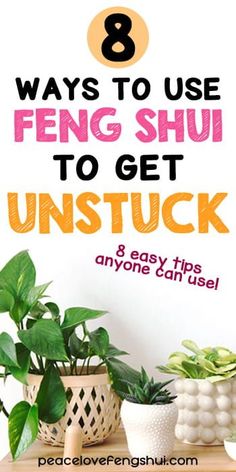 some plants on a table with the words 8 ways to use fenng shu to get unstuck