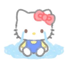 a drawing of a hello kitty sitting in the water with a bow on her head