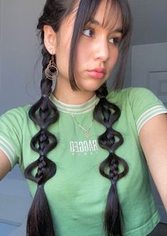 fun unique braids hairstyle Fun Y2k Hairstyles, Y2k Homecoming Hairstyles, Criss Cross Part Hair, Rave Hair Medium Length, Futuristic Hairstyles Women, 3 Braids Hairstyle, Alien Hairstyles, Nordic Hairstyles Women, Low Tension Hairstyles