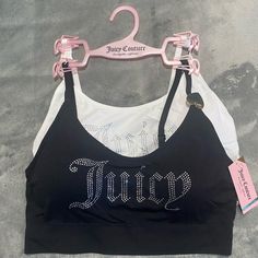 Juicy Couture 2 Pack Rhinestoned Juicy Sports Bras Small Medium. Nike Hoodie Outfit, Juicy Couture Clothes, Big Juicy, Juicy Couture Purse, Fashion Diva, Juicy Couture Black, White Sports Bra, Womens Workout Outfits, Pinterest Outfits