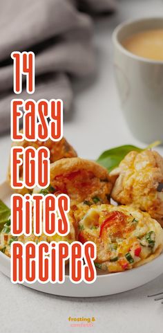 an easy egg bites recipe on a plate with a cup of coffee in the background