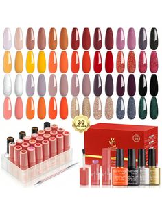 Gel Nail Polish Comprehensive Kit: Lavender Violets Upgraded all-inclusive 30+7+2 Gel Nail Polish Kit, includes 30 Perfect Shades Colors Gel, 1x Blooming Top Coat, 2x Matte Top Coat, 2x Glossy Top Coat, 2x Base Coat, 1x Gel Liner Brush and 1x Cateye Gel Pen.Blooming Top Gel: The included Blooming Top Coat introduces a new dimension to nail art. When applied, it creates captivating patterns and designs that "bloom" as the polish spreads. This innovative top coat opens up endless possibilities for Art Effects, Red Gel Nails, Gel Nail Polish Colors, Nail Polish Kit, Matte Top Coat, Nail Art Salon, Liner Brush, Glitter Gel Nails, Art Tool