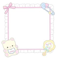 a baby frame with a teddy bear, rattler and pacifier on the side