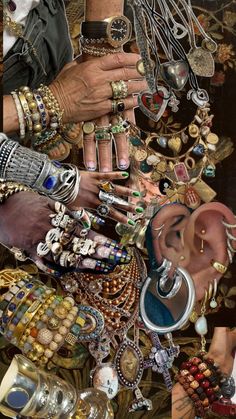 Jewelry Earrings stack bracelets stack necklaces stack ring stack maximalist jewelry Maximalist Jewelry, Earthy Jewelry, Ring Stack, Chunky Jewelry, Stacked Jewelry