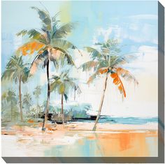 an abstract painting of palm trees on the beach