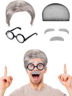 PRICES MAY VARY. Package includes: the package comes with 6 pieces old man costume set includes 1 wig, 1 wig cap, 2 eyebrows, 1 moustache and 1 glasses, this combination is suitable for you to use in cosplay party Material information: the wig is made of synthetic fiber and equipped with elastic cord, which can adjust, and the glasses is plastic material, both of them are durable and reusable, practical and you can keep them for a long time Wide Applications: you can use them in fancy dress part Old Man Costume, Men's Wigs, Glasses Style, Science Themes, Costume Themes, Fancy Dresses Party, Dressing Up, Wig Cap, Mens Costumes