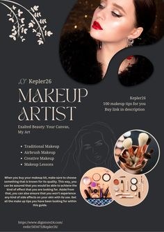 the makeup artist flyer is shown in black and white