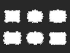 six white frames on a black background, each with an empty space in the middle