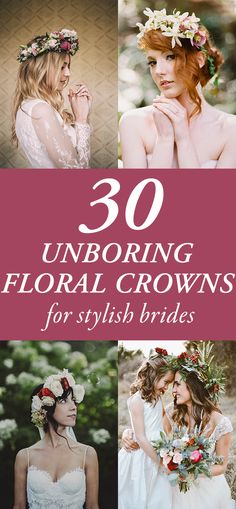 30 Unboring Floral Crowns for Stylish Brides Wedding Hairstyles With Floral Crown, Wedding Hair Wreath Floral Crowns, Brides With Flower Crowns, Flower Wreath Hair Wedding, Flower Crown Inspiration, Bride Floral Crown, Floral Wedding Crown Brides, Floral Crown Hairstyle, Boho Bridal Hair Flower Crown