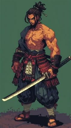 Hanzo’s Nijijourney Showcase (AI) Abstract Character Art, Pose Reference Tutorial, Pixel Art Samurai, Fighter Art, Samurai Design, Samurai Character Design, Black Samurai, Urban Samurai, Samurai Concept