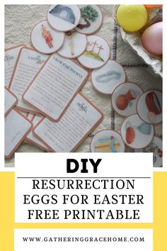 easter egg printables with text overlay that reads diy resurrection eggs for easter free printable