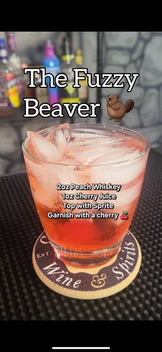 the fuzzy beaver cocktail is served in a coupe glass with ice and garnish