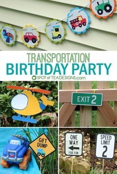 transportation birthday party with cars, trucks and signs