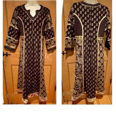 April Cornell Midnight Dress black and gold embroidered tunic/dress NWT Bell Sleeves Design, Urban Outfiters, Midnight Dress, Gal Fashion, Embroidered Tunic Dress, April Cornell, Flowy Maxi Dress, 60s Dress, Embroidered Tunic