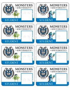 monsters university student id badge stickers