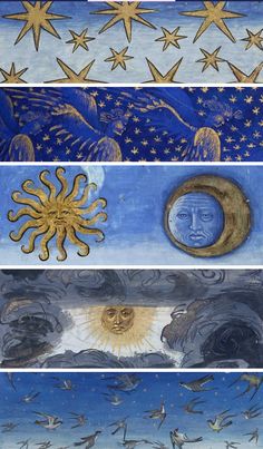 four different types of art work with stars and moon in the middle one is blue