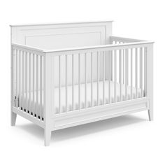 White crib angled Baby Cribs Convertible, Baby Crib Mattress, Crib Toddler Bed, Toddler Mattress, Adjustable Mattress, Mattress Support, Toddler Furniture, Convertible Crib, Soft Bedding