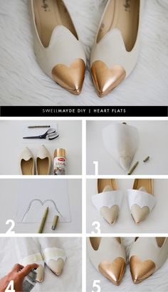 Give your feet a little love with this cute DIY: Heart Shaped Flats. Gamle T Shirts, Pretty Flats, Diy Heart, Metal Fashion, Pretty Designs