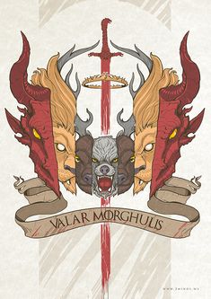 an image of two horned animals with banner on the front and behind them that says valar morghuls