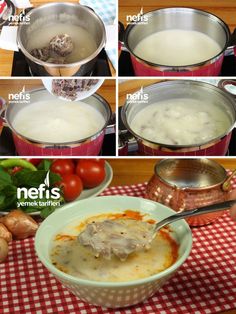 the steps to make soup are shown in pictures