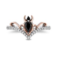 Acknowledge the great mental fortitude exemplified by a special woman in your life with this ring inspired by Maleficent. This Enchanted Disney Fine Jewelry Maleficent Ring is designed with a white diamond-lined v-shaped band in sterling silver topped with a 10K rose gold horn crown that's decorated with black diamonds and faceted black onyx. Representing the strong and independent personality of Maleficent, this ring conveys a woman's strength of spirit and refusal to let any adversity disempow Black Fantasy Rings As Gift, Black Fantasy Style Rings As Gift, Fantasy Style Black Ring For Gift, Horn Crown, Maleficent Ring, Amethyst Engagement Rings, Premiere Dresses, Disney Princess Nursery, Disney Engagement Rings