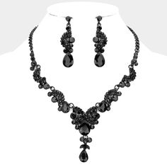 Teardrop Stone Accented Evening Necklace Style: 563905 Color: Black Necklace Size: 16" L + 3" L Décor Size : 2.25" L Earring Size : 2.3" L Evening Necklace, Necklace Size, Black Necklace, Necklace Sizes, Necklace Set, Jewelry Sets, Size 16, Statement Necklace, Beaded Necklace