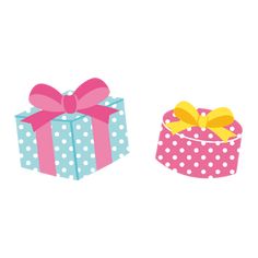 two gift boxes with bows and polka dots