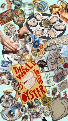 a collage of different types of oysters on a blue background with words that read, the world's top oyster