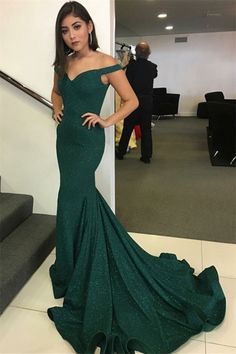 Backless Mermaid Prom Dresses, Dark Green Prom Dress, Prom Dress Green, Cheap Evening Gowns, Sweep Train Prom Dress, Glitter Mermaid, Green Prom, Prom Dresses Long Mermaid, Prom Dresses 2019