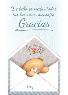 an envelope with a teddy bear in it and the words gracias written on it