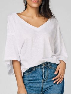 Raw Edge V Neck Oversized Tee - WHITE ONE SIZE Cute Tops For Women, Tops For Women Casual, Trendy Fashion Tops, Casual Tops For Women