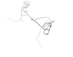 a line drawing of a man riding on the back of a horse with a bridle