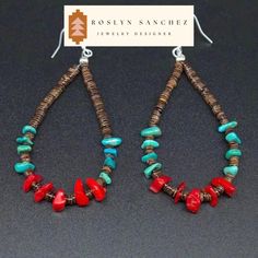 This is a pair of natural turquoise, coral, and heishi oval hoop earrings. Handcrafted in New Mexico by native artisans. Indigenous, southwest, western, desert style earrings. Earrings are lightweight and comfortable.  A Living Stone All Native Americans believe that the earth is living and all things are precious. Turquoise is no exception, representing life, and is highly revered because of its color-changing properties. Factors such as the environment, light, dust, and skin acidity all play a Southwestern Style Hoop Jewelry For Gifts, Southwestern Style Dangle Hoop Earrings As Gift, Southwestern Hoop Jewelry As Gift, Southwestern Style Hoop Jewelry As Gift, Southwestern Dangle Hoop Earrings As Gift, Handmade Rustic Oval Jewelry, Handmade Southwestern Small Hoop Jewelry, Handmade Southwestern Oval Earrings, Handmade Southwestern Hoop Jewelry