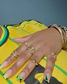 Nails Design For Cruise, Ghana Inspired Nails, Jamaica Acrylic Nails, Haiti Nails, Nails For Jamaica, Jamaica Nail Inspo, Nails Jamaica, Caribana Nails, Guyana Nails
