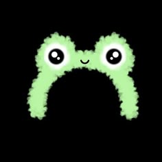 a green creature with big eyes on a black background