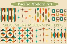 the cover of pacific modern art's mid century modern patterns