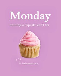 a cupcake with pink frosting on it that says monday nothing a cupcake can't fix