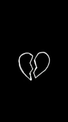 two broken hearts in the middle of a black background with white outlines on it