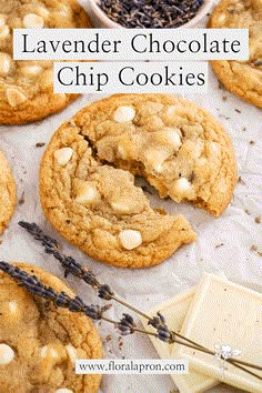 lavender chocolate chip cookies with white chocolate chips