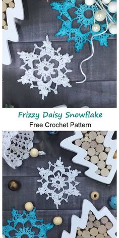 two pictures of snowflakes on the ground with text overlay that says, free crochet pattern