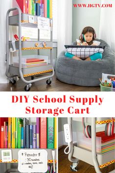 the diy school supply storage cart is perfect for kids to use in their homes