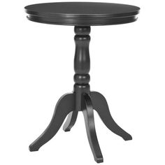 a small black table with a wooden top and metal legs on an isolated white background