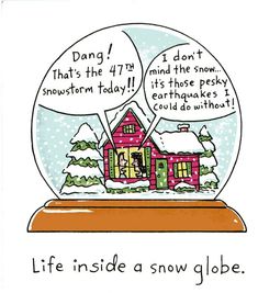 a snow globe with two houses in it and the caption says, life inside a snow globe