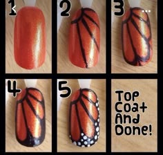 Nail Art Step By Step Easy, Nail Design Tutorial Step By Step, Nail Designs Step By Step, Bug Nails, Nails Pearl, Halloween Nail Art Ideas, Nails Butterfly, Halloween Manicure, Kutek Disney