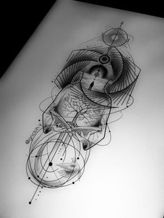 a black and white photo of an abstract tattoo design on the back of a sheet of paper