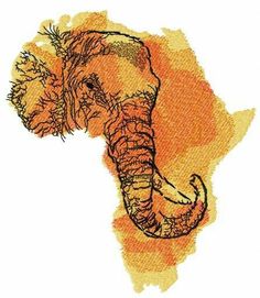 an elephant's head is shown in orange and yellow