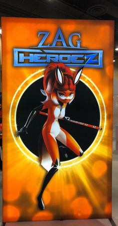 an advertisement for a game called zag heroz on display in a store window