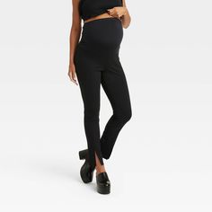 These easy pants answer all your weekday questions. An over-the-belly silhouette offers constant, comfy support whether you dress them up or down. Their structured stretch, plus a cute split-front hem, provides instant polish. Over Belly Split Front Ponte Maternity Pants from Isabel Maternity by Ingrid & Isabel™ are a total workwear win. Stretch Black Maternity Pants, Black Stretch Maternity Pants, Stretch Black Maternity Bottoms, Black Stretch Maternity Bottoms, Stretch Black Bottoms For Maternity Wear, Fitted Black Maternity Bottoms, Versatile Comfort Stretch Black Pants, Versatile Black Comfort Stretch Pants, Black Comfort Stretch Pants